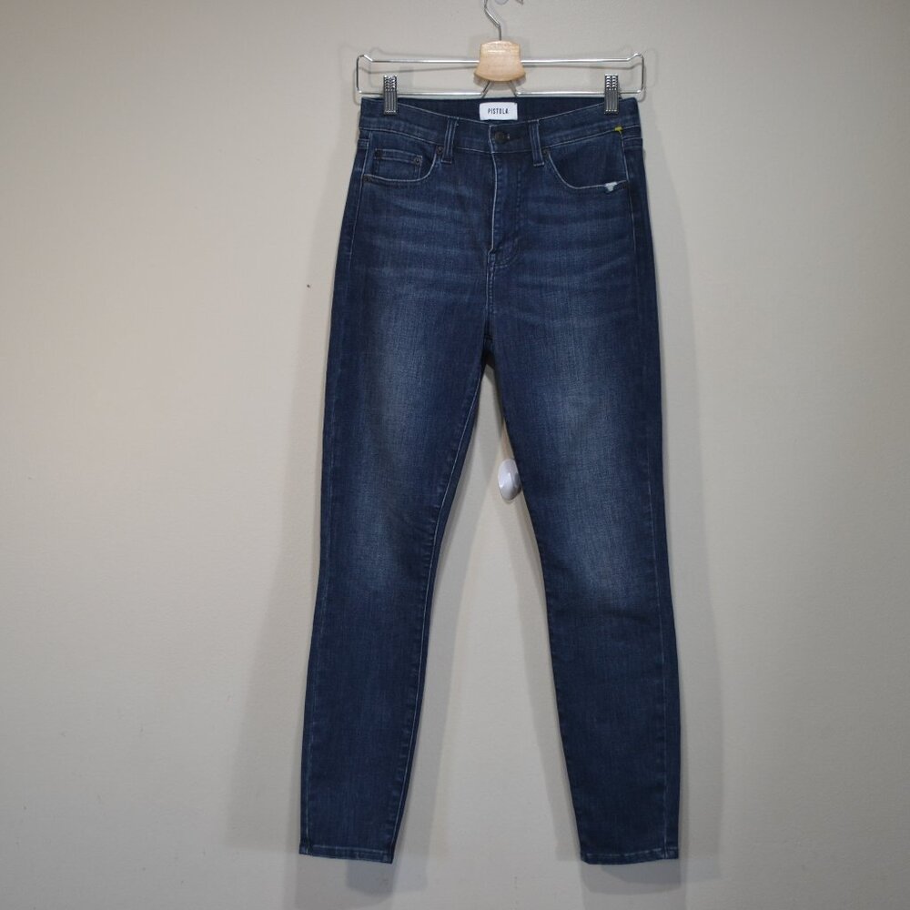 Pistola Womens 27 Blue Denim Straight Leg 5 Pocket Skinny Ankle Relaxed Jeans